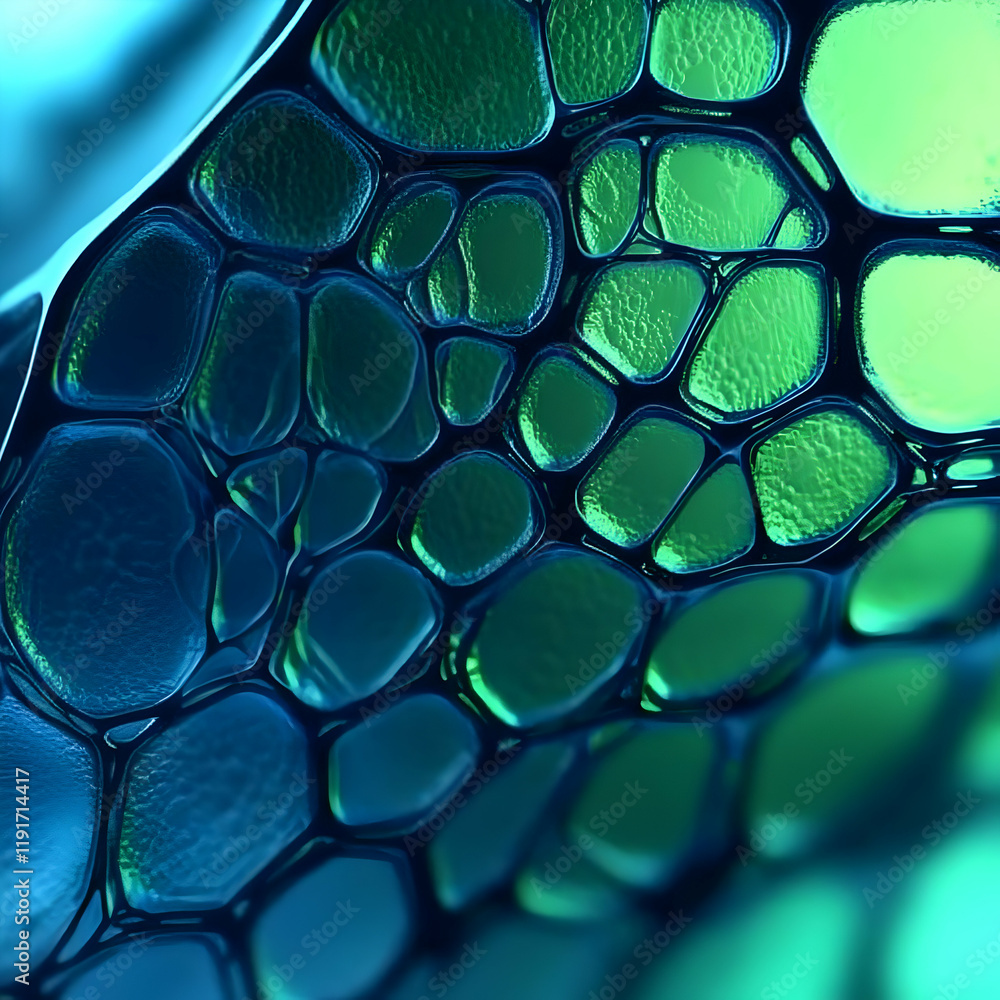 Aufkleber abstract 3d render of interconnected glowing cells forms a complex network structure.