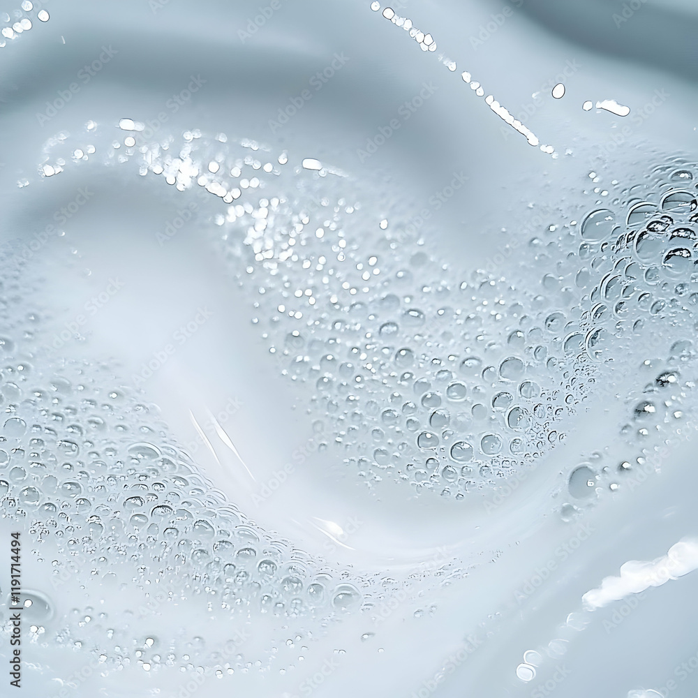 Poster abstract background of swirling white liquid with bubbles creates a dynamic and textured visual smoo