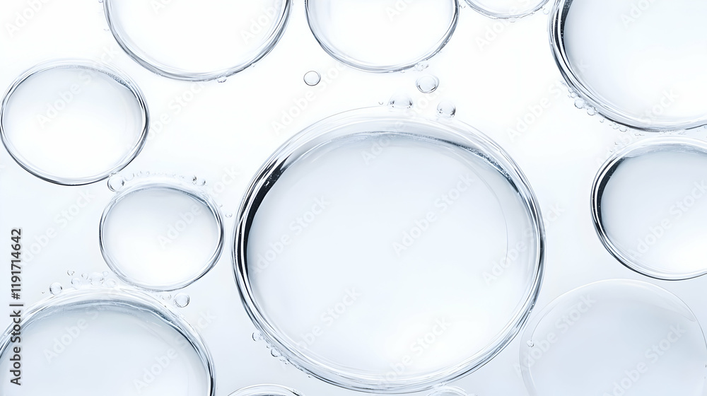 Poster close-up of transparent bubbles floating in liquid creates an abstract background texture peacefully