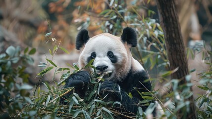 Fototapeta premium Peaceful Panda in its Natural Habitat. Wildlife Harmony concept