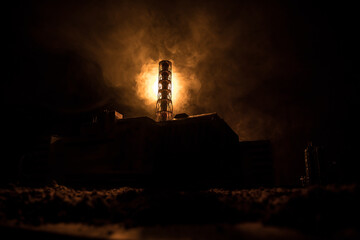 Creative artwork decoration. Chernobyl nuclear power plant at night. Layout of abandoned Chernobyl...