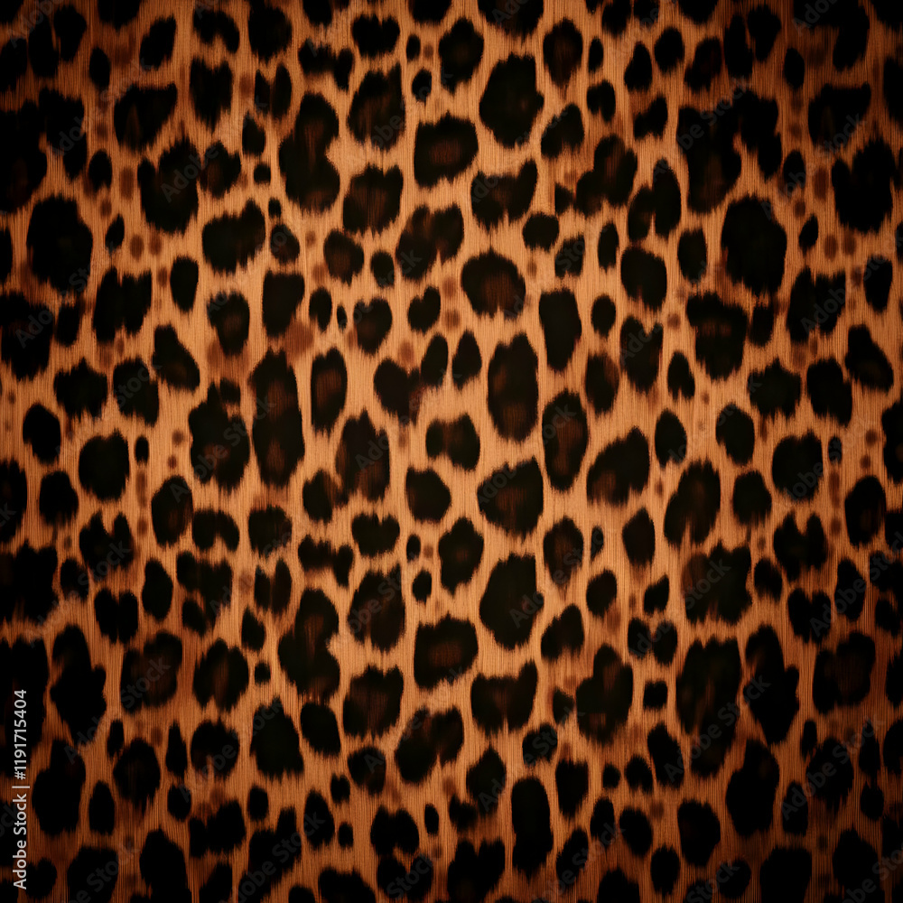 Poster leopard print background shows wild animal fur design with textured spots and stylish pattern for fa