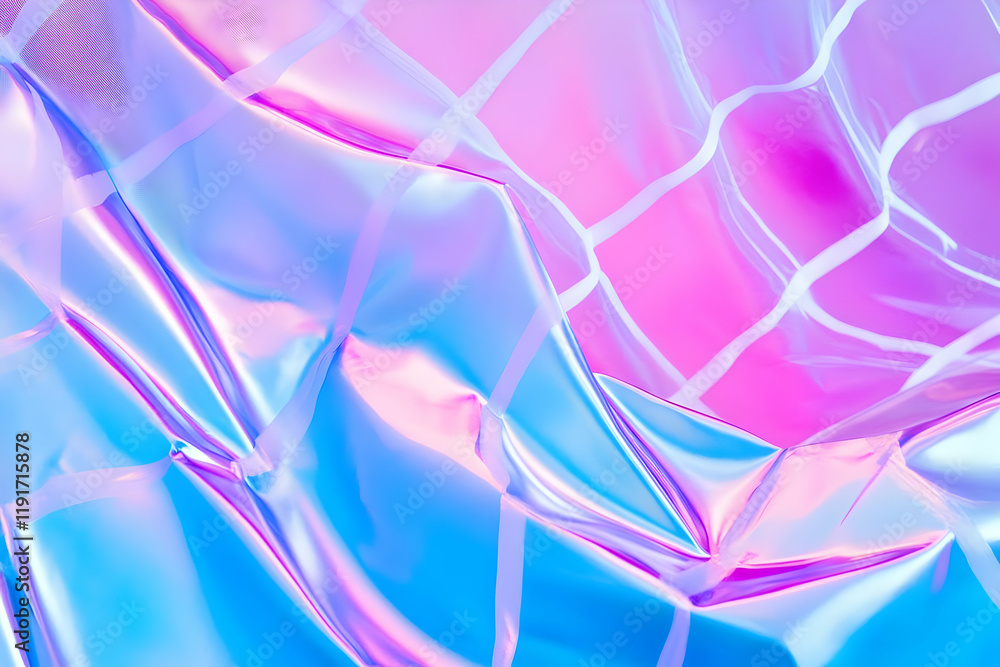 Poster iridescent holographic material creates colorful abstract patterns with futuristic texture effects.