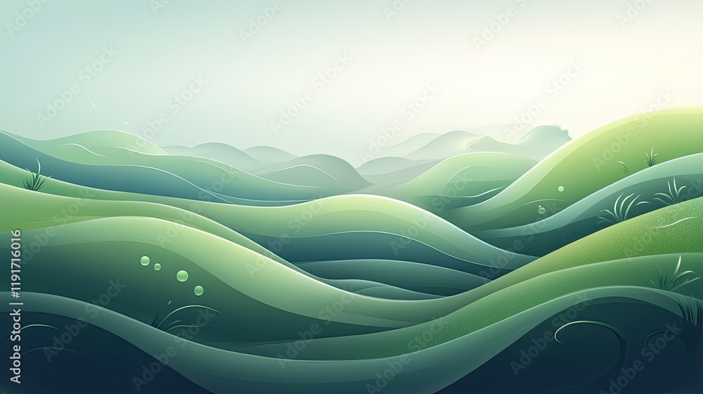 Poster a soft gradient of green and blue blending into an abstract ocean landscape with swirls and fluid fo