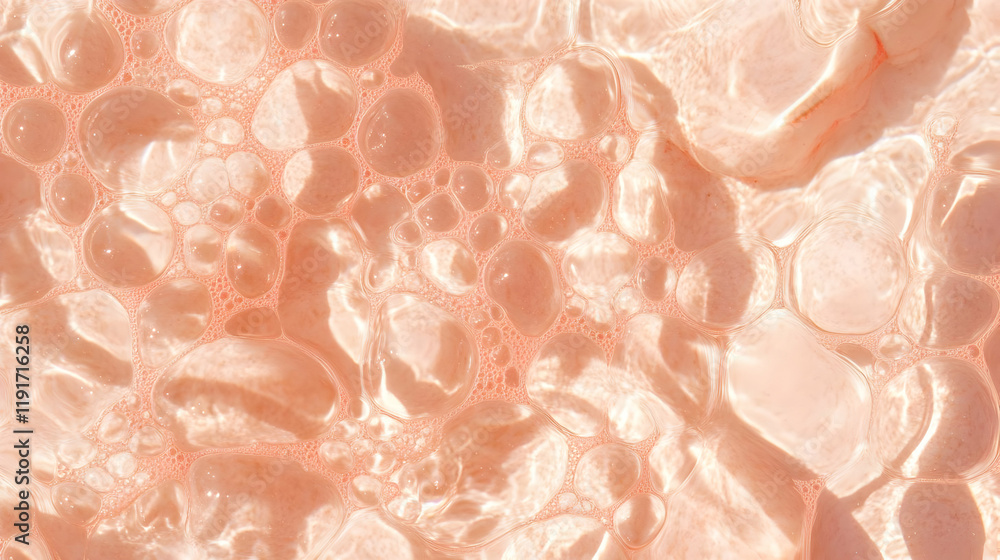 Aufkleber close-up of coral-colored foam bubbles creating a textured, abstract background with light reflectio