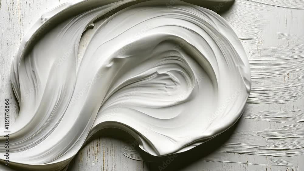 Poster creamy white texture swirled on a smooth surface creating an artistic design in a minimalist style