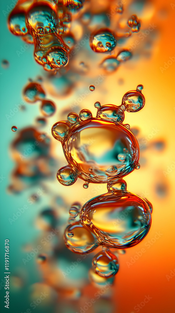 Poster close-up of colorful bubbles floating and reflecting light beautifully in an abstract background