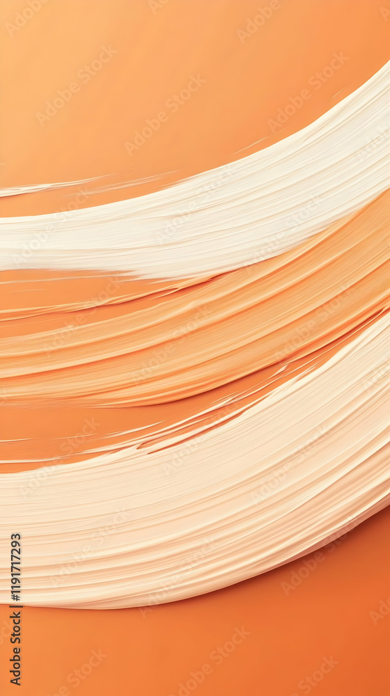Poster abstract background displays swirling peach and cream brushstrokes dynamically on orange.
