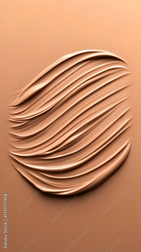 Poster beige liquid foundation swirls artistically on a matching background, creating a visually appealing 