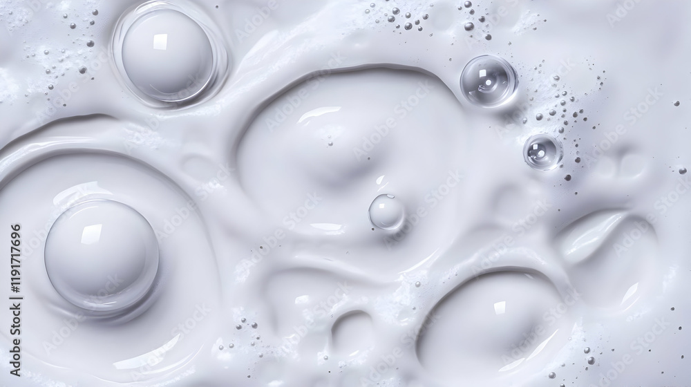 Aufkleber white liquid surface forms abstract swirls with bubbles and foam gently floating