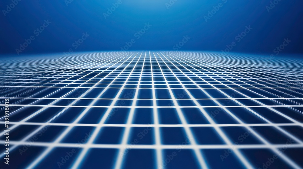 Poster abstract grid pattern on a dark blue background, suggesting depth and perspective.