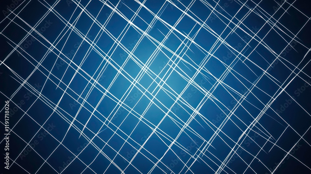 Poster abstract blue background with white crisscross lines.