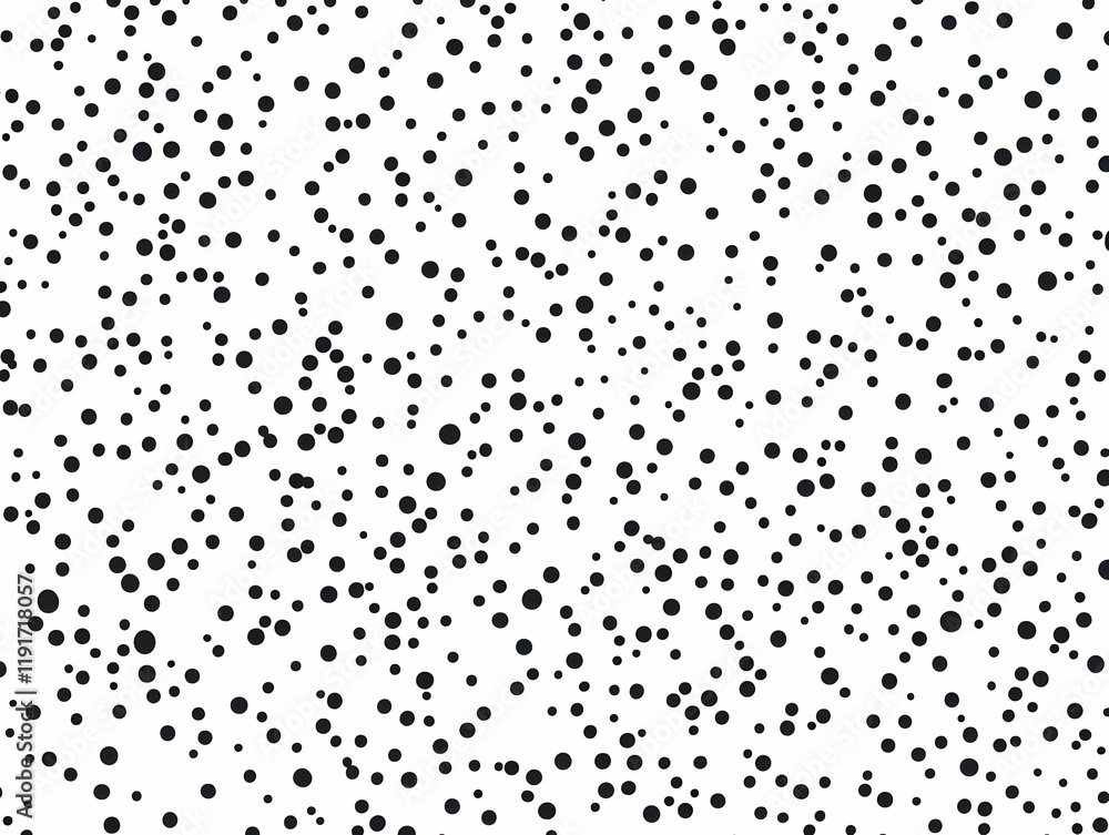 Poster abstract background with scattered black dots on white, seamless pattern of randomly placed circles
