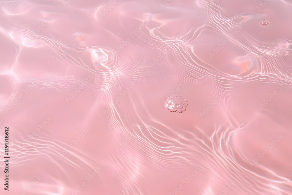 Poster pink water with bubbles forms abstract background texture with gentle ripples
