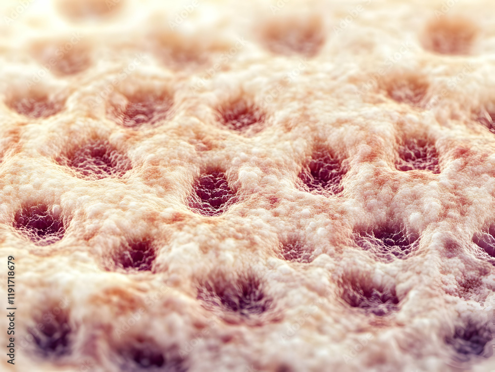 Poster microscopic view of cellular structures shows intricate detail and texture under magnification