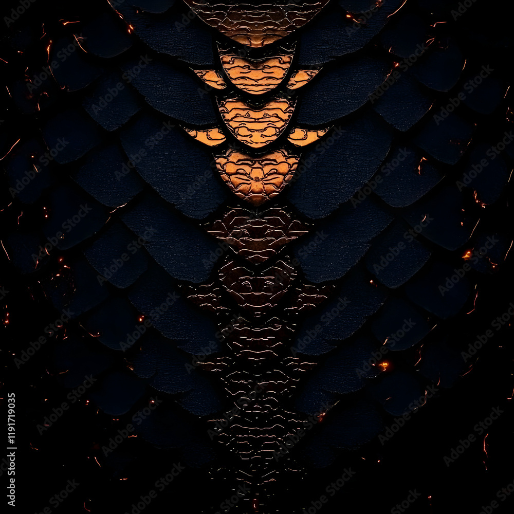 Aufkleber dark metallic scales gleam with fiery highlights, an abstract background with texture and light.