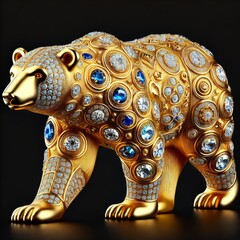 Obraz premium Jewelry Glowing Gold Bear Treasure Illustration. Amazing Lace Decoration for Greeting Card Invitation Design. Rich Luxury Glowing Shiny Diamond Brilliant Bear Animal Stone Jawel.
