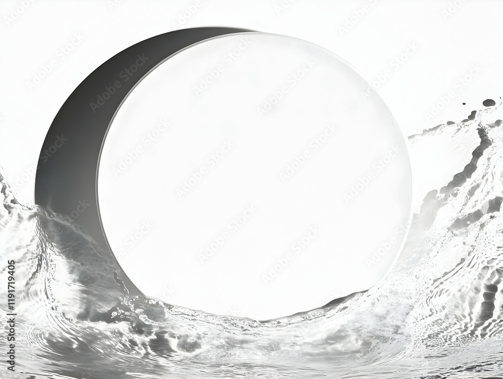 Aufkleber 3d abstract background with a circular frame surrounded by splashing water, creating a dynamic visua