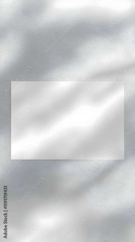 Poster blank white rectangular paper on textured wall with shadow overlay background
