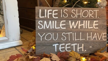 Embrace joyful moments life's journey inspirational quote cozy home heartwarming perspective life is short smile while you can