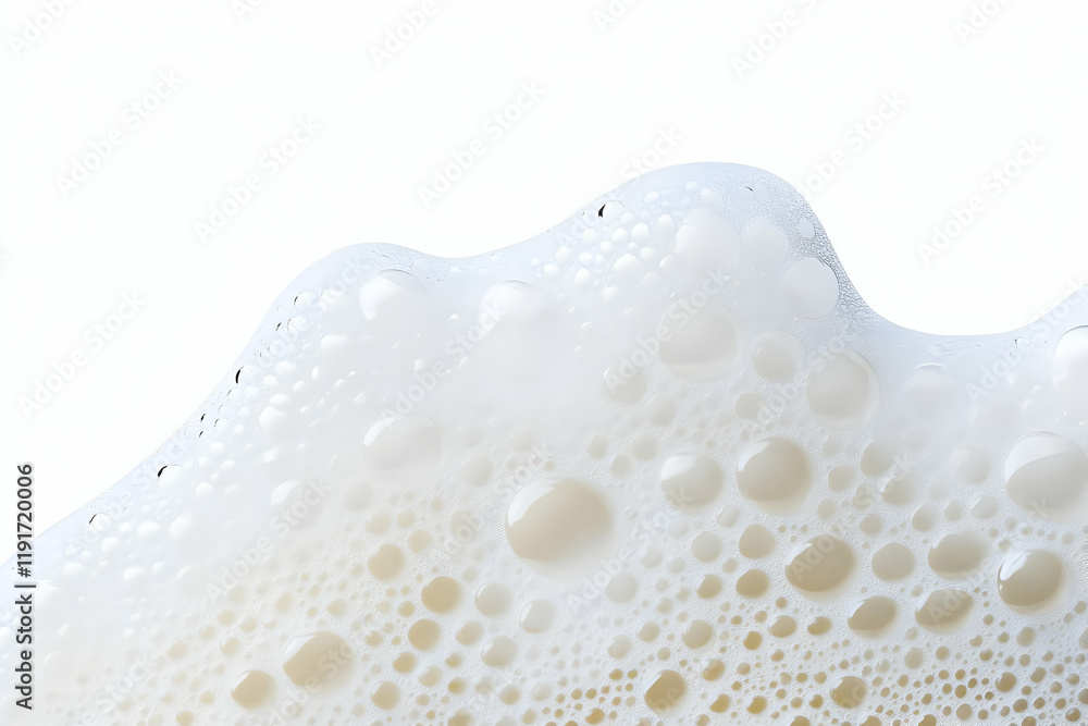 Poster close-up photo of white foam bubbles creating a textured surface on a white background.