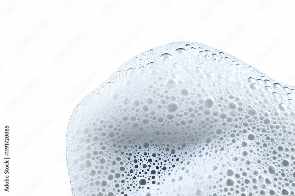 Poster white foam with bubbles forms a textured surface on a white background.