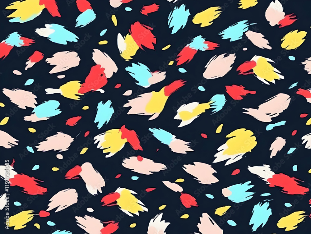 Poster colorful abstract brushstrokes pattern creates a vibrant and dynamic design on a dark background