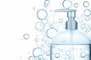 Clear Pump Dispenser Bottle with Floating Bubbles in 3D Illustration on White Background