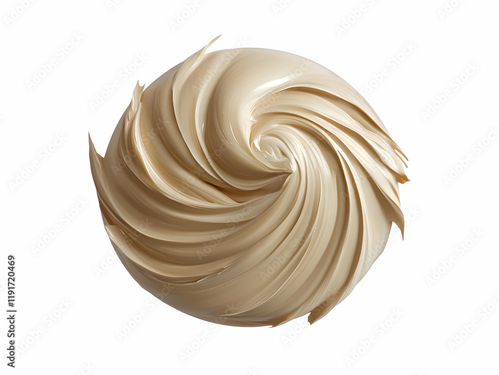 Poster 3d abstract swirling beige substance forms a dynamic sphere on white background