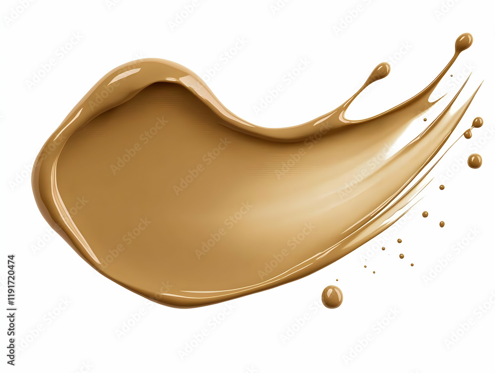Poster liquid foundation splash with drops on white background flows dynamically