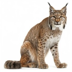 Studio shot of a eurasian lynx sitting against white background