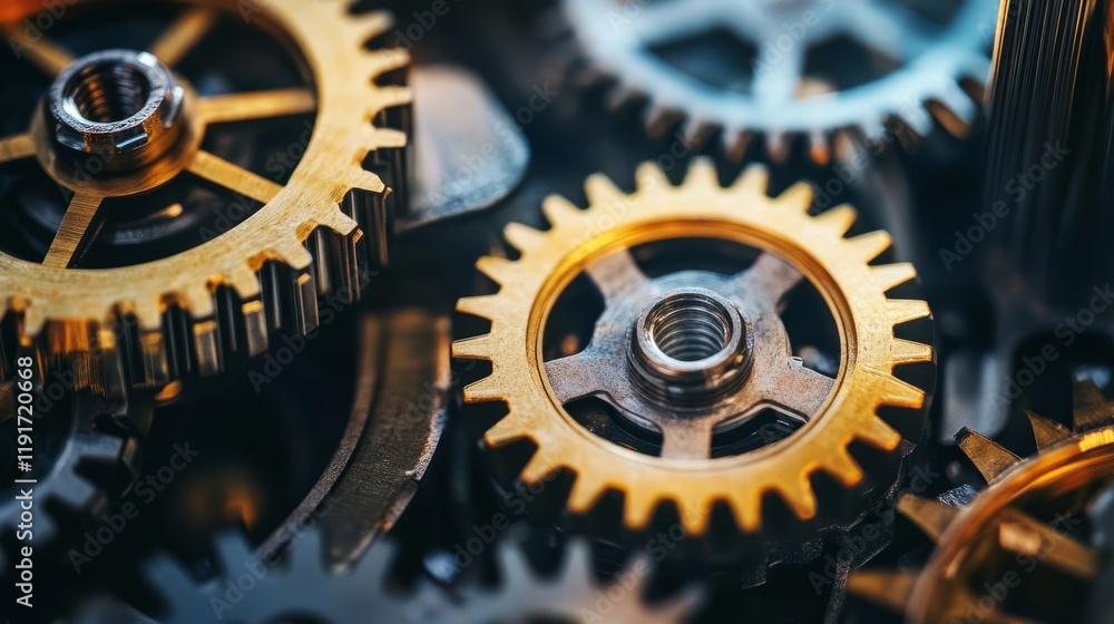 Aufkleber closeup of interlocking gears, a macro view of precision engineering and mechanics