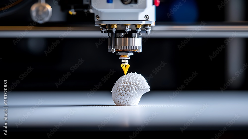 Aufkleber close-up of 3d printer creating a white object.