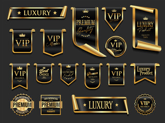 VIP and premium emblem black and gold isolated on gray background 0211.eps