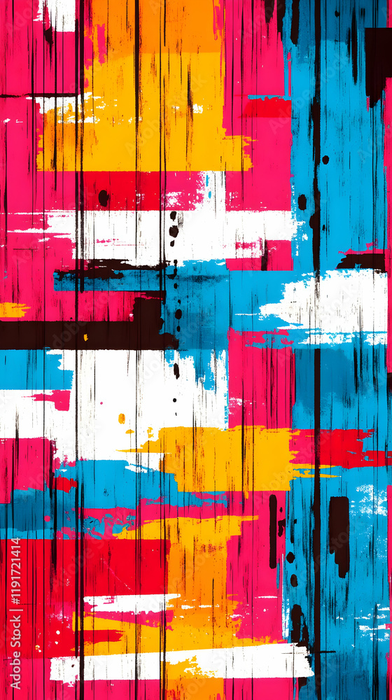 Aufkleber abstract painting with vibrant colors and brushstrokes dynamically intertwined vertically