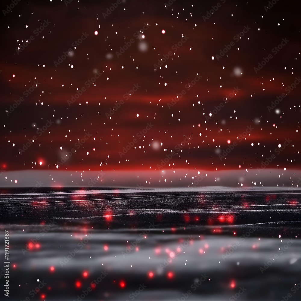Poster abstract dark red background with white particles floating gracefully and smoothly