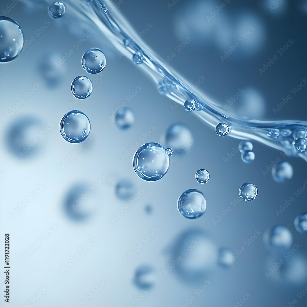 Poster clear water stream flows smoothly with bubbles floating gently and elegantly