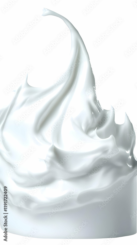 Poster white cream swirls dynamically in a smooth, glossy texture on a clean white background