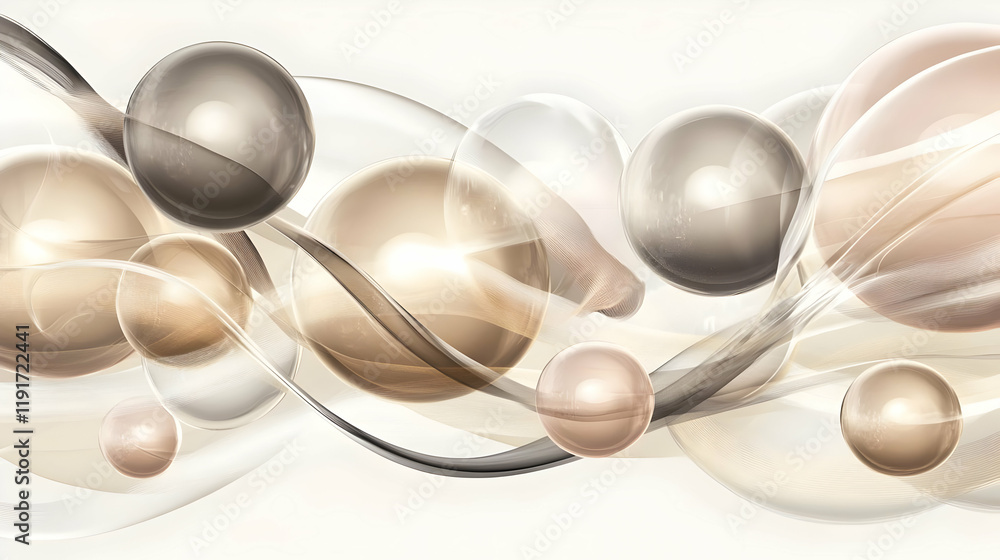 Poster abstract 3d spheres and swirling lines gracefully intertwined on a soft background