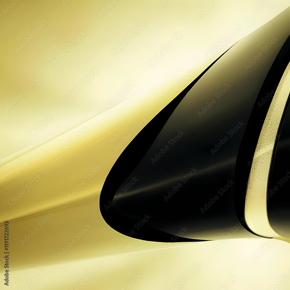 Poster abstract 3d gold and black shapes intertwined dynamically on a soft yellow background