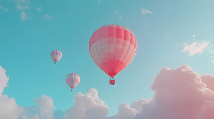 Colorful hot air balloons flying high in the clear sky