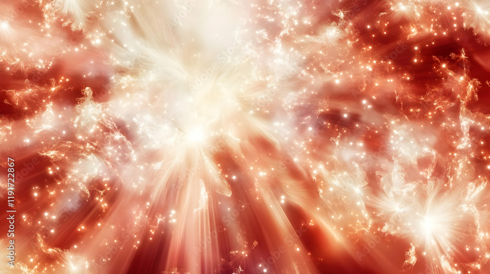 Poster abstract red and white light explodes with bright rays and sparkles dramatically