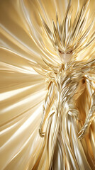 Golden Figure Stands Majestically with Flowing Robes and Crown of Light