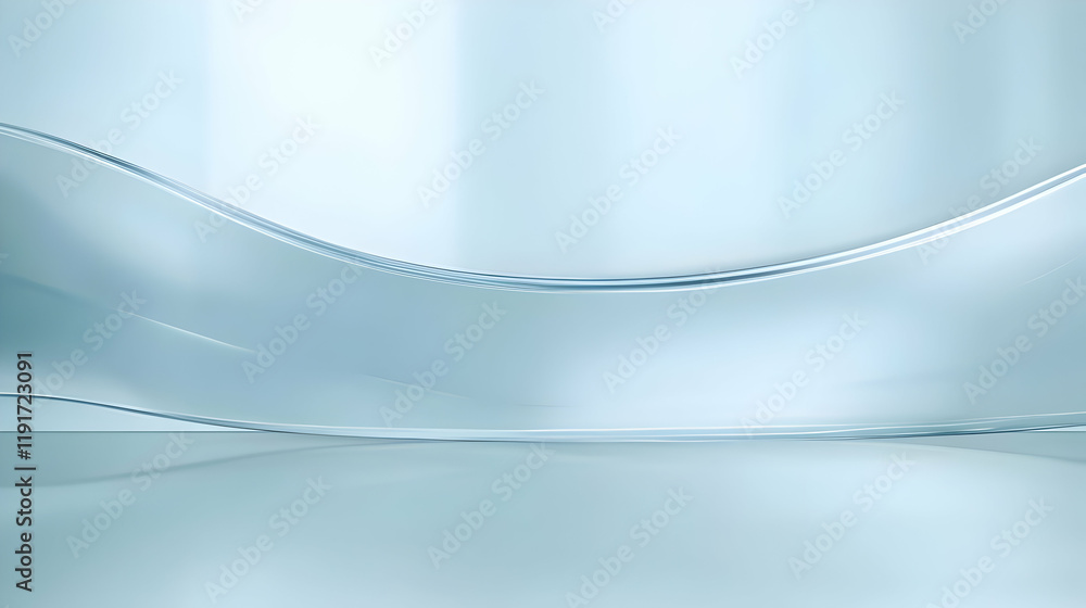 Poster abstract light blue background with smooth wavy lines and subtle lighting effects