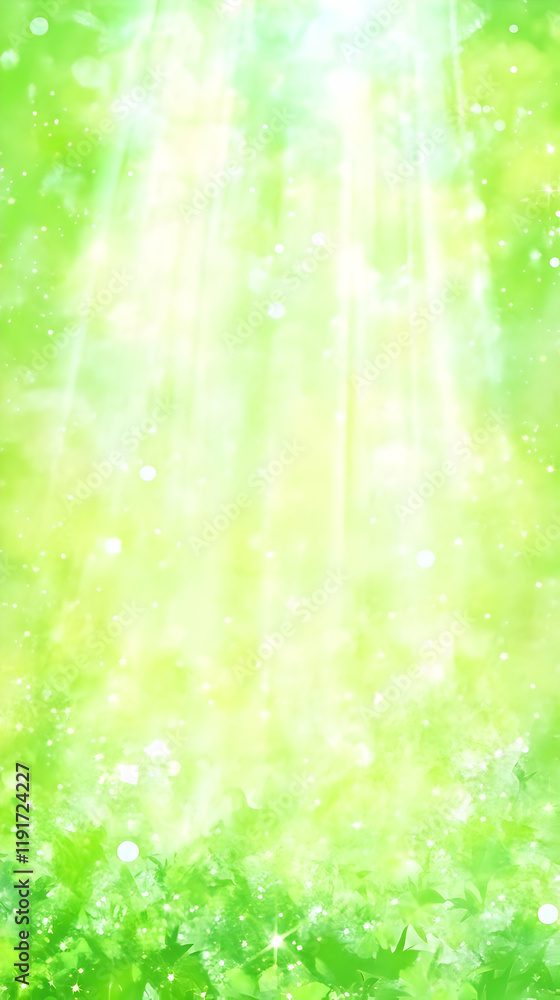 Poster abstract green background creates a fresh and vibrant atmosphere with soft light rays and bokeh effe