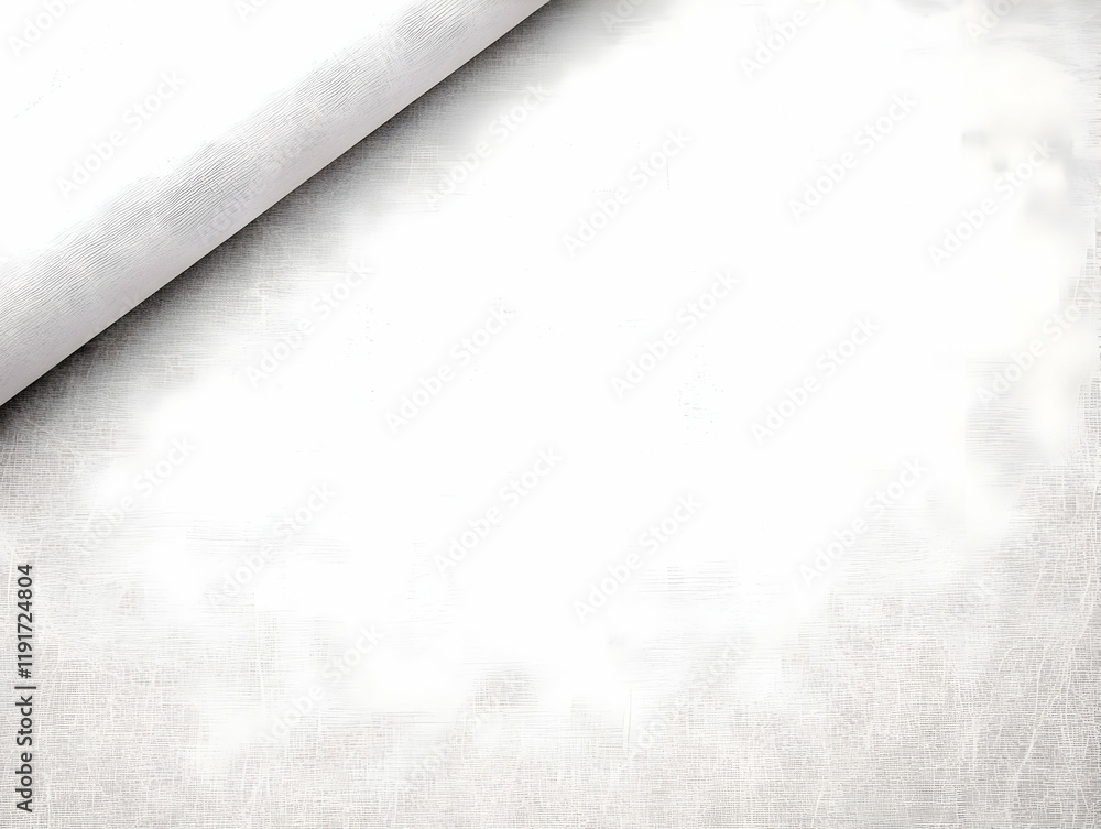 Poster white textured background with rolled paper creates a clean and minimalist design
