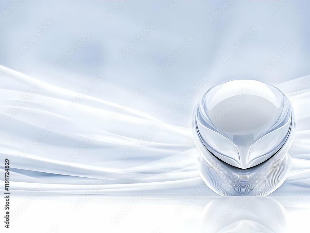 Poster abstract 3d white object rests on flowing fabric background with a subtle elegance and modern aesthe