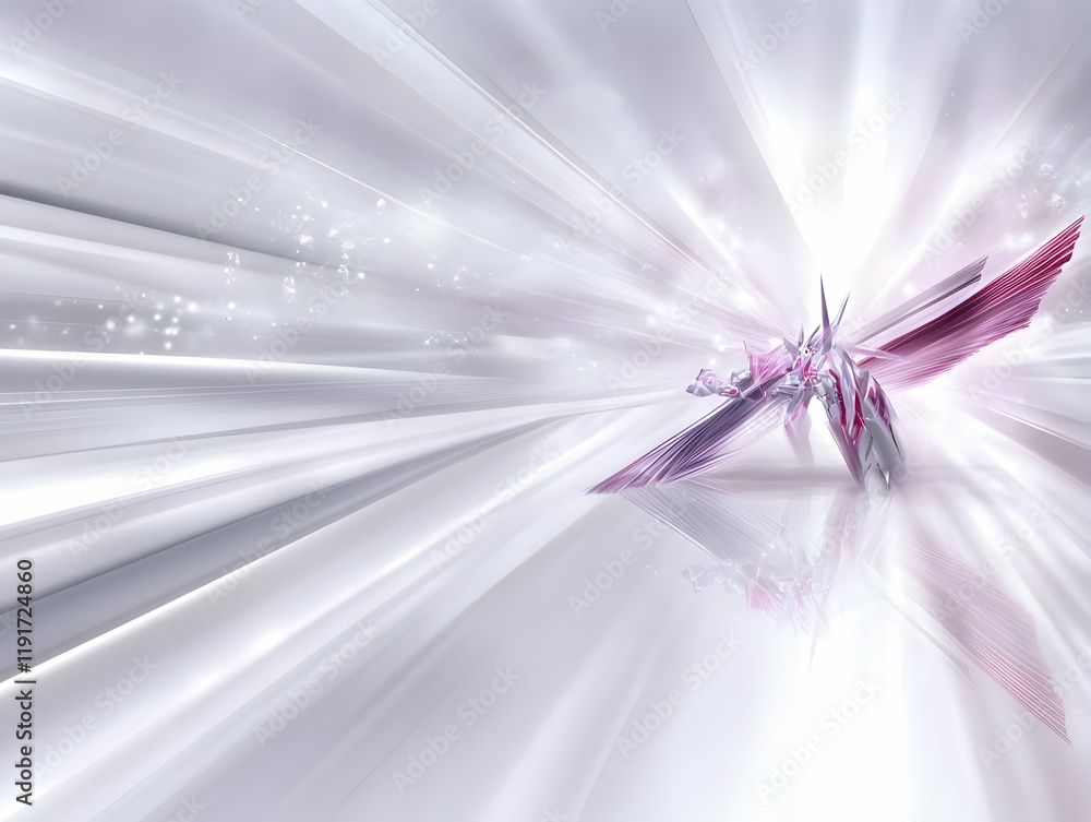 Poster abstract 3d illustration: pink and white structure on a soft light background with subtle particles.