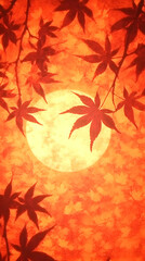 Silhouetted Maple Leaves Frame a Bright Orange Sun in a Warm Autumn Scene