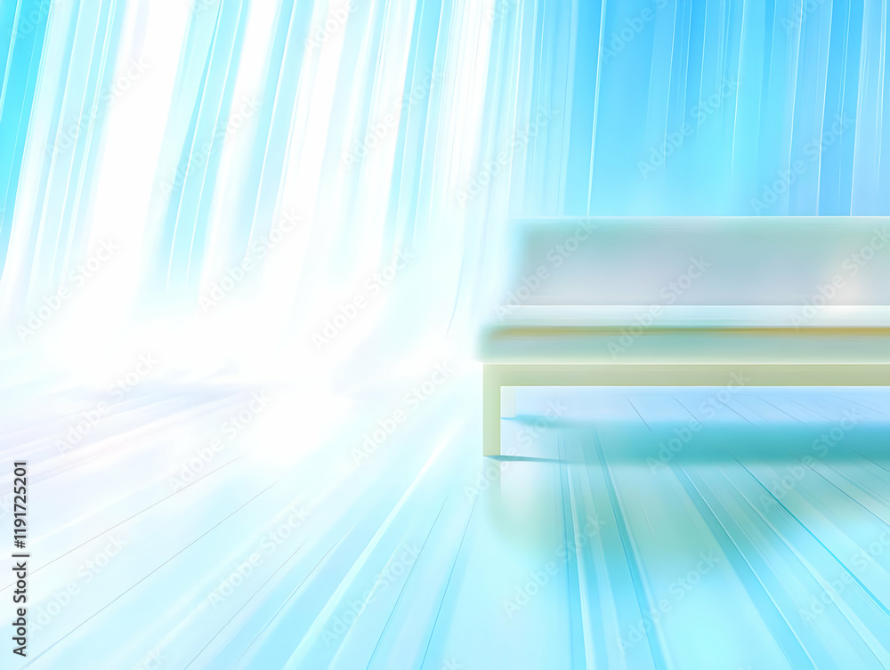 Poster abstract empty room with bench and light blue background gently creates a calming ambiance